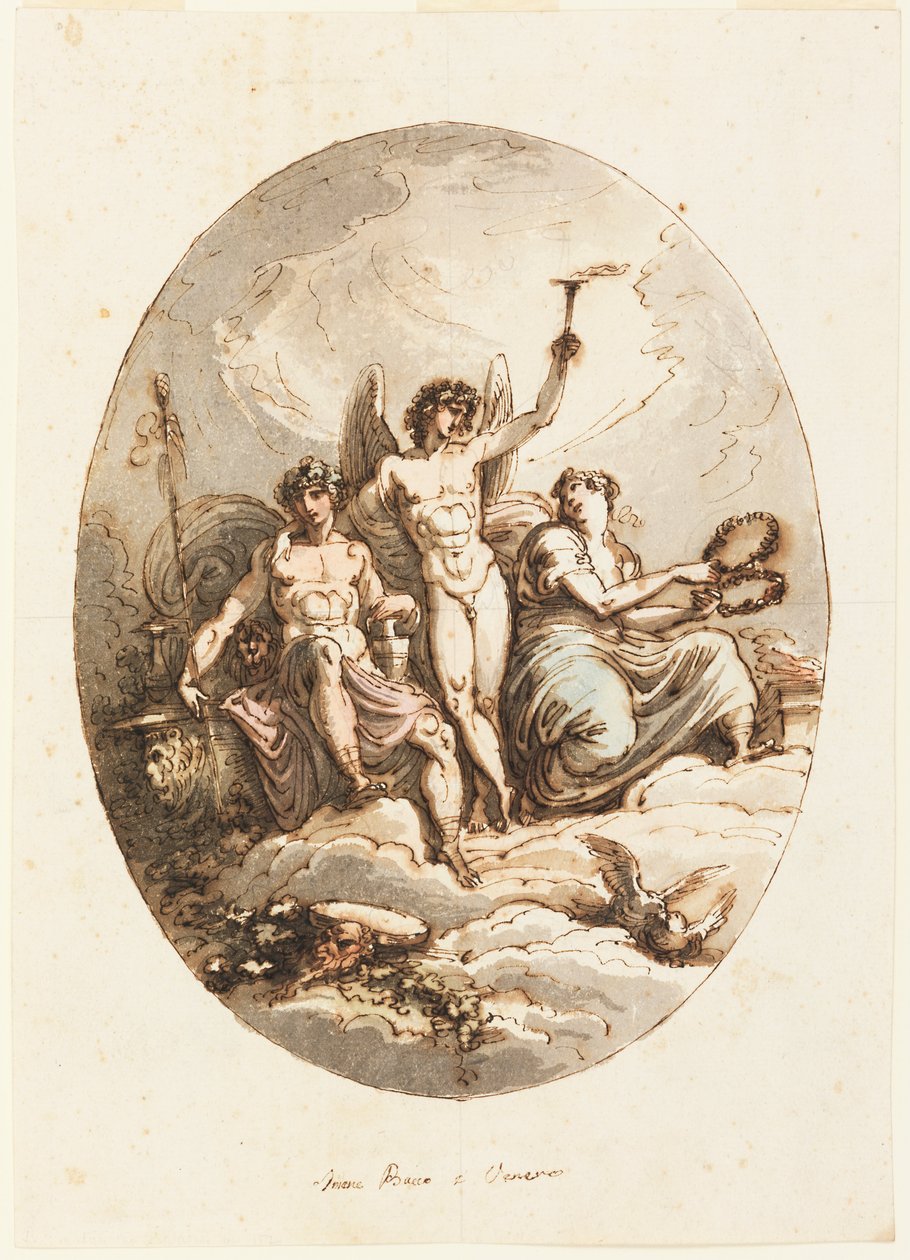 Bacchus, Hymen ve Venus ile Duvar veya Tavan Dekorasyonu için Tasarım by Felice Giani