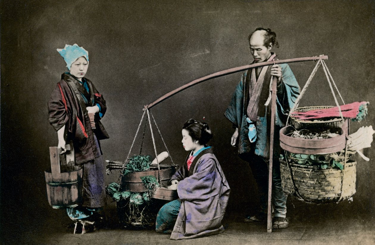 Sebze satıcısı, Japonya, 1882 by Felice Beato