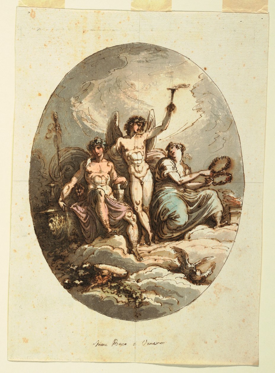 Bacchus, Hymen ve Venus ile Duvar veya Tavan Dekorasyonu için Tasarım by Felice Giani