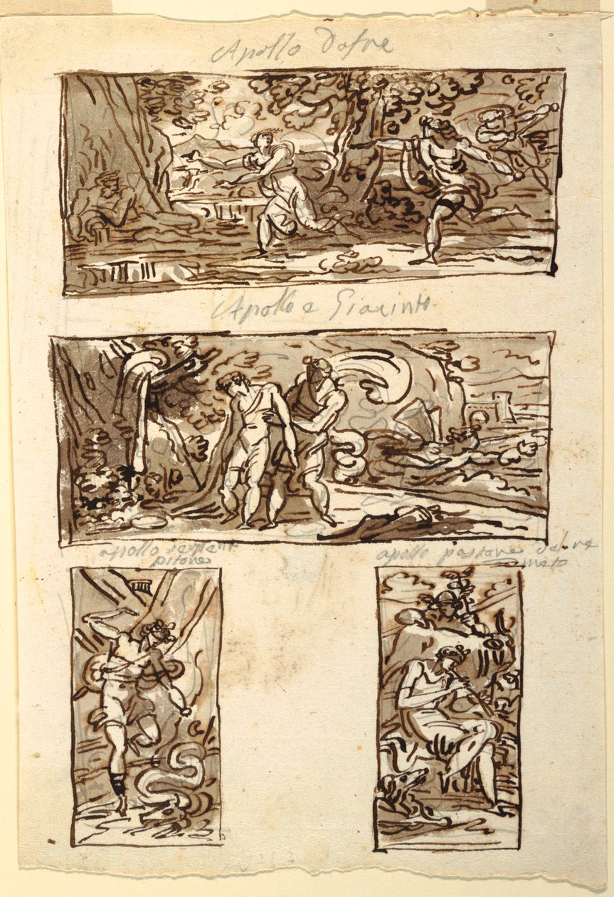 Apollo Mitinin Dört Çizimi; Şömine Üstü Duvar Süslemesi, Sala di Apollo, Palazzo Cavina, Faenza by Felice Giani