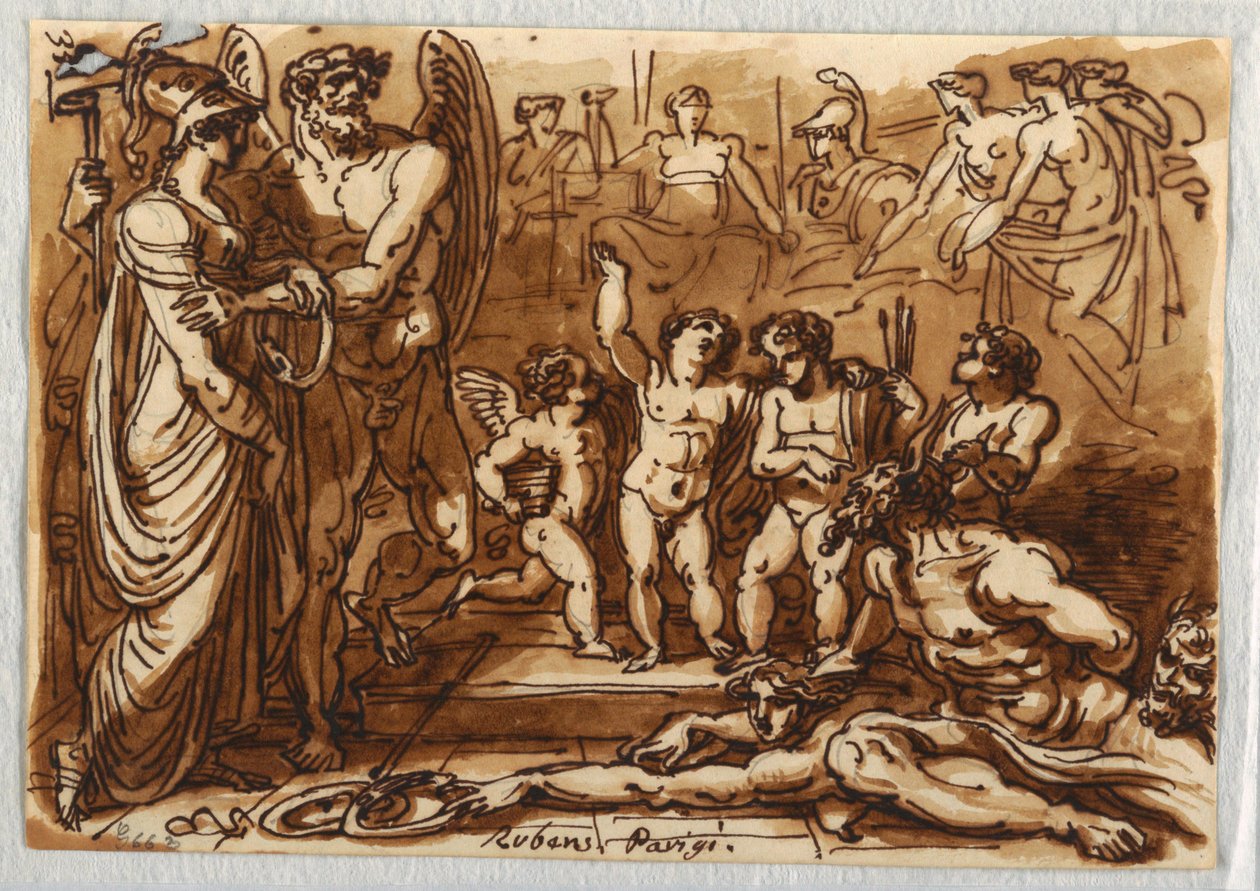 Minerva ve kanatlı bir tanrı by Felice Giani