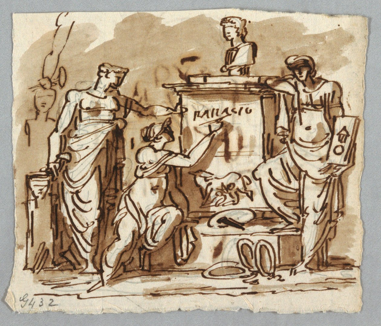 Palladio'dan sonra Palladio'nun büstü ve Romulus ve Remus'lu kurt ile anıt by Felice Giani