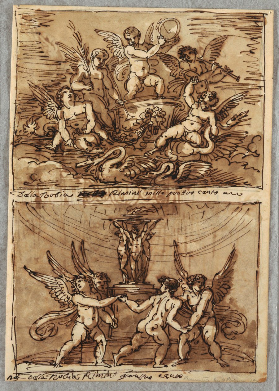 Yunuslar ve Kuğularla Arabada Putti by Felice Giani