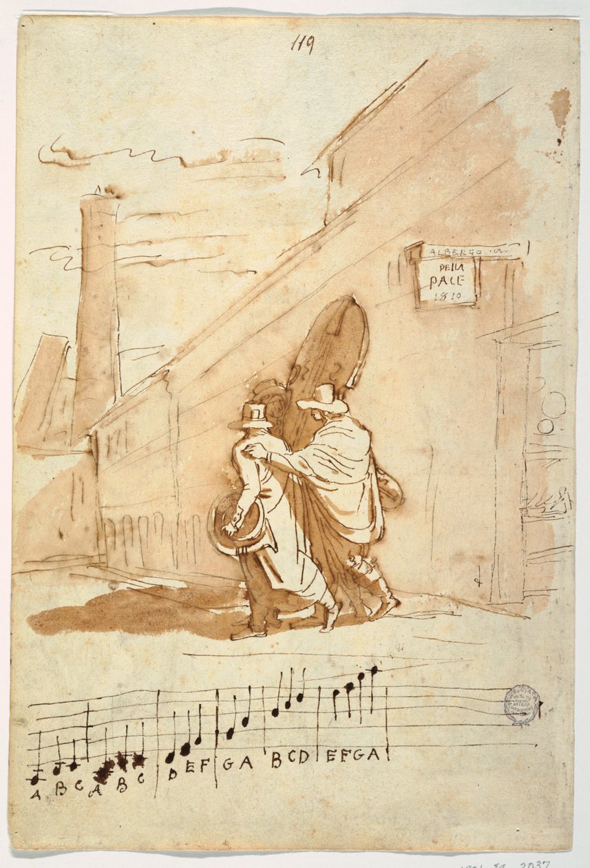 Recto: Albergo Della Pace Önünde Üç Müzisyen, 1810 by Felice Giani