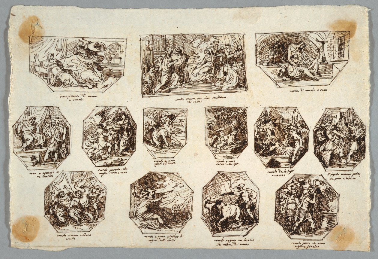 Romulus ve Remus, Sala delle Origini di Roma, Faenza için On Üç Tablo by Felice Giani