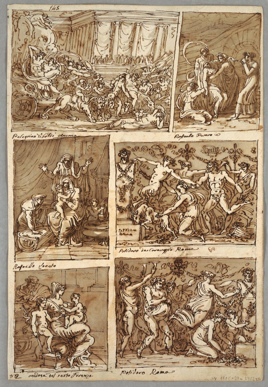 Eskiz Defteri Sayfası: Altı Sahne; Verso: Beş At Kafası Çalışması; Aslan Başkanı by Felice Giani