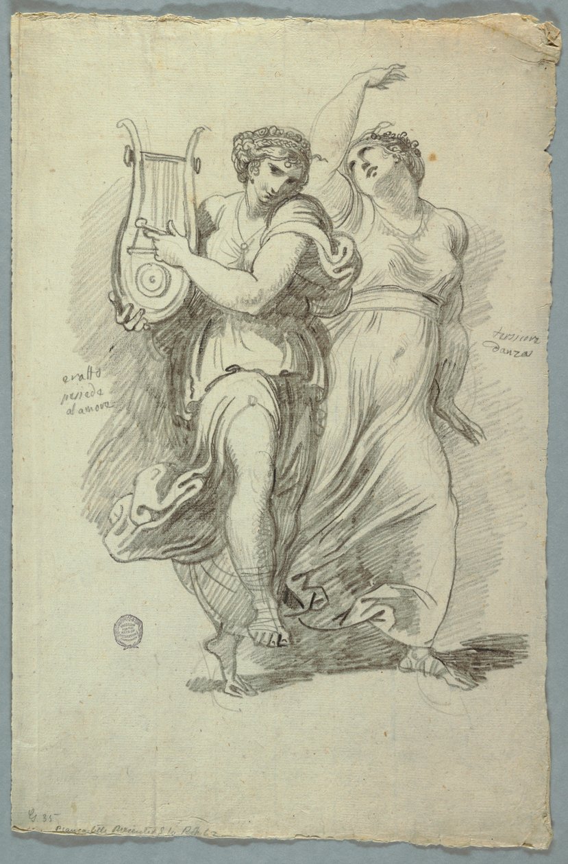 Terpsichore, Dansın İlham Perisi ve Erato, Aşk Şiirinin İlham Perisi by Felice Giani