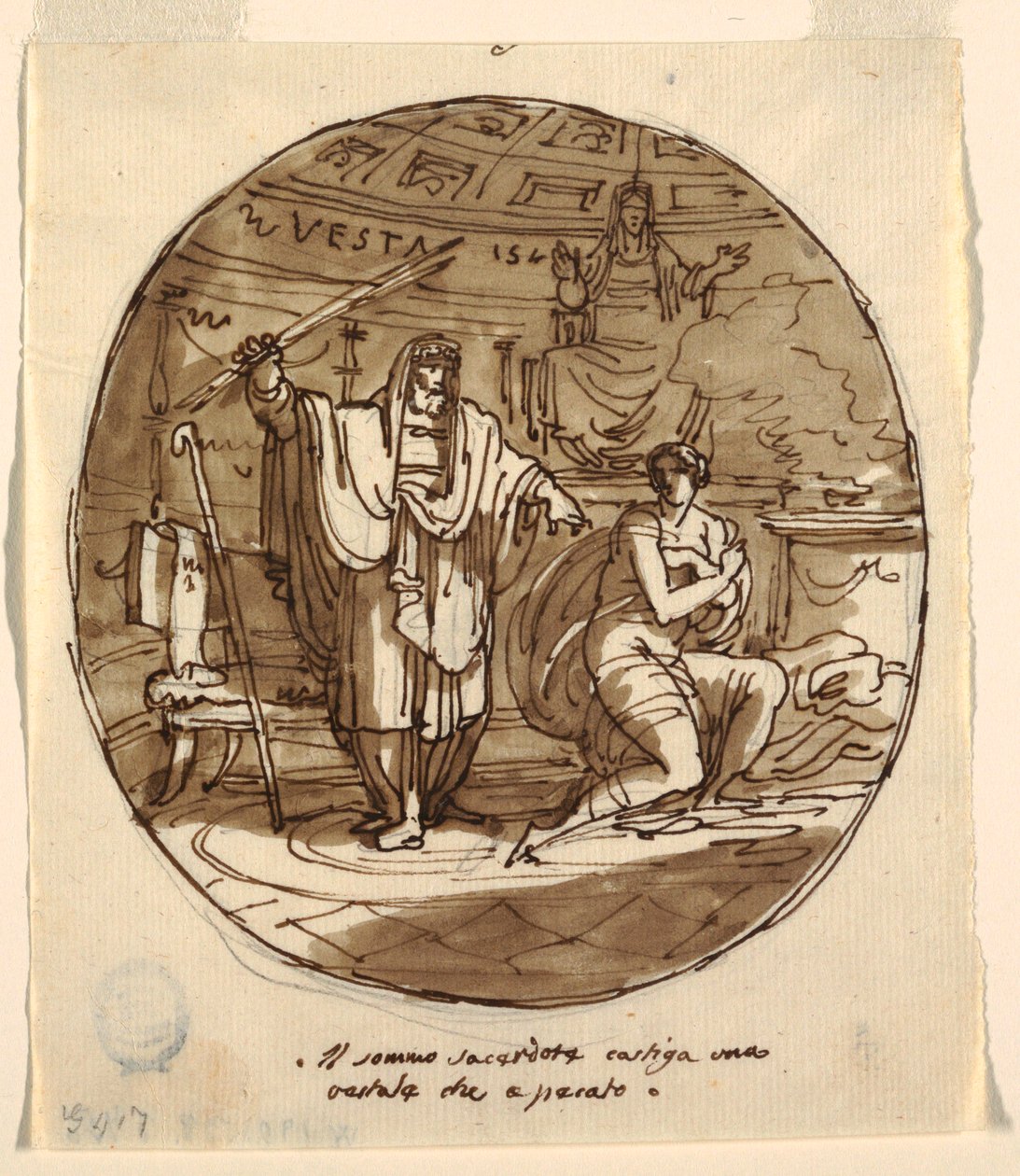 Baş Rahip Vesta Bakiresini Cezalandırıyor, Numa Pompilius Salonu, Palazzo Milzetti, Faenza by Felice Giani