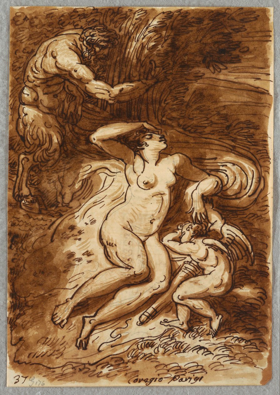 Venüs ve Aşk Tanrısı ve Satyr, Correggio'dan Sonra Çalışma by Felice Giani