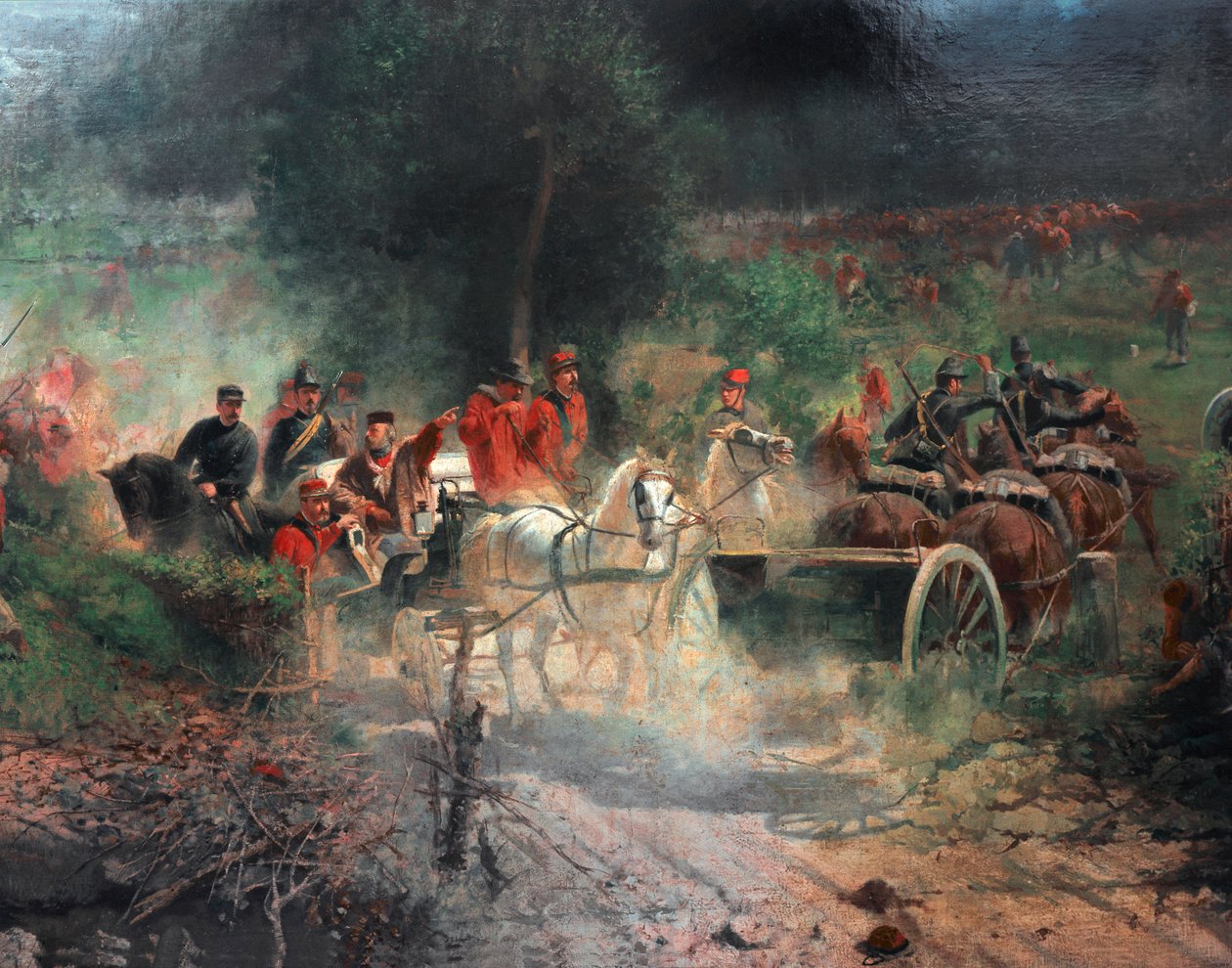 Üçüncü İtalyan Bağımsızlık Savaşı: “” Bezzecca Muharebesi”” 21/07/1866 tarihinde, Avusturya ordusuna karşı Giuseppe Garibaldi avcılarının gövdesine karşı çıktı. Detay. Felice Zennaro