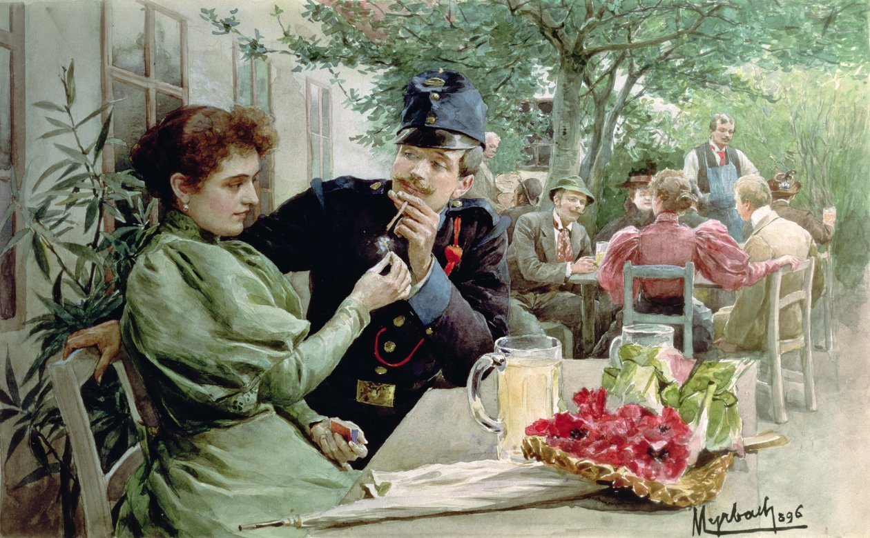 Asker ve Yeni Şarap İçen Genç Bir Kız, 1896 by Felicien baron de Myrbach Rheinfeld