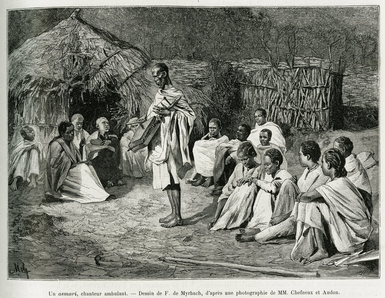 Bir asmari, yürüyen bir şarkıcı. F.De Myrbach tarafından, bir fotoğraftan sonra, 1884-1888