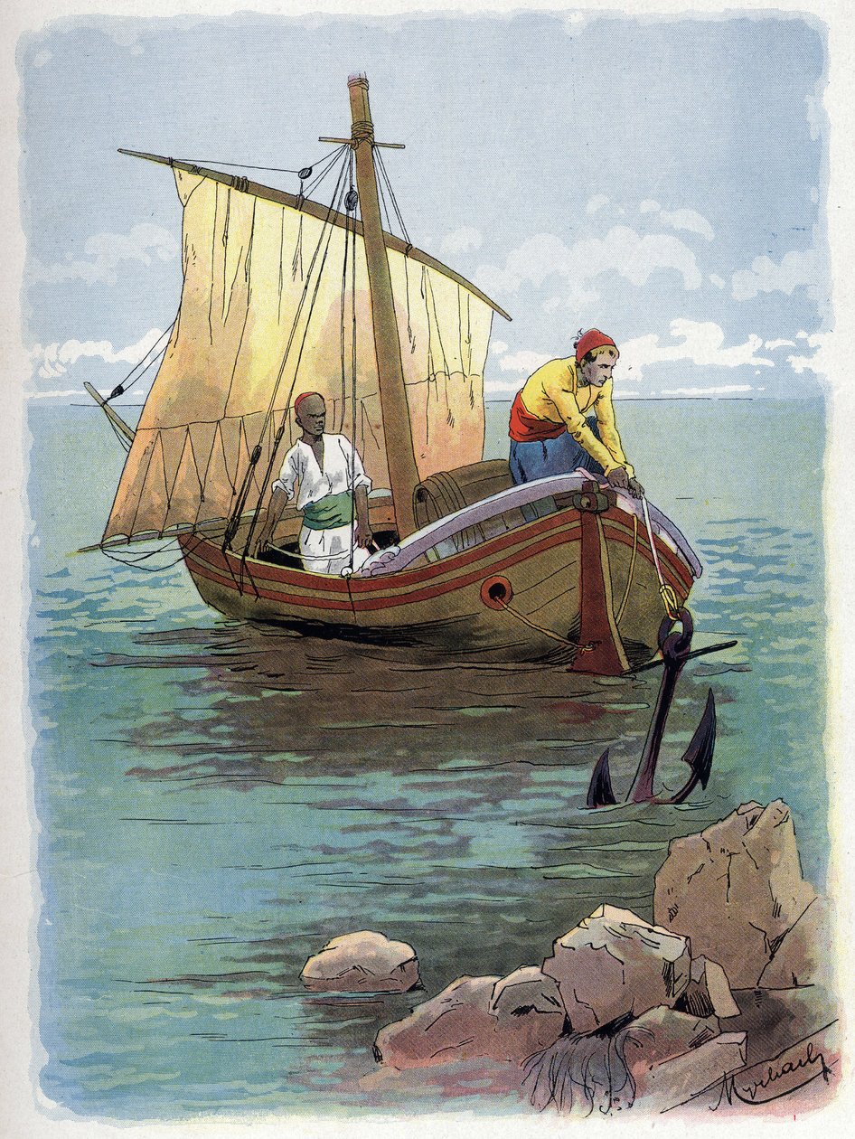 Robinson Crusoe esaretten kaçar. by Felicien baron de Myrbach Rheinfeld