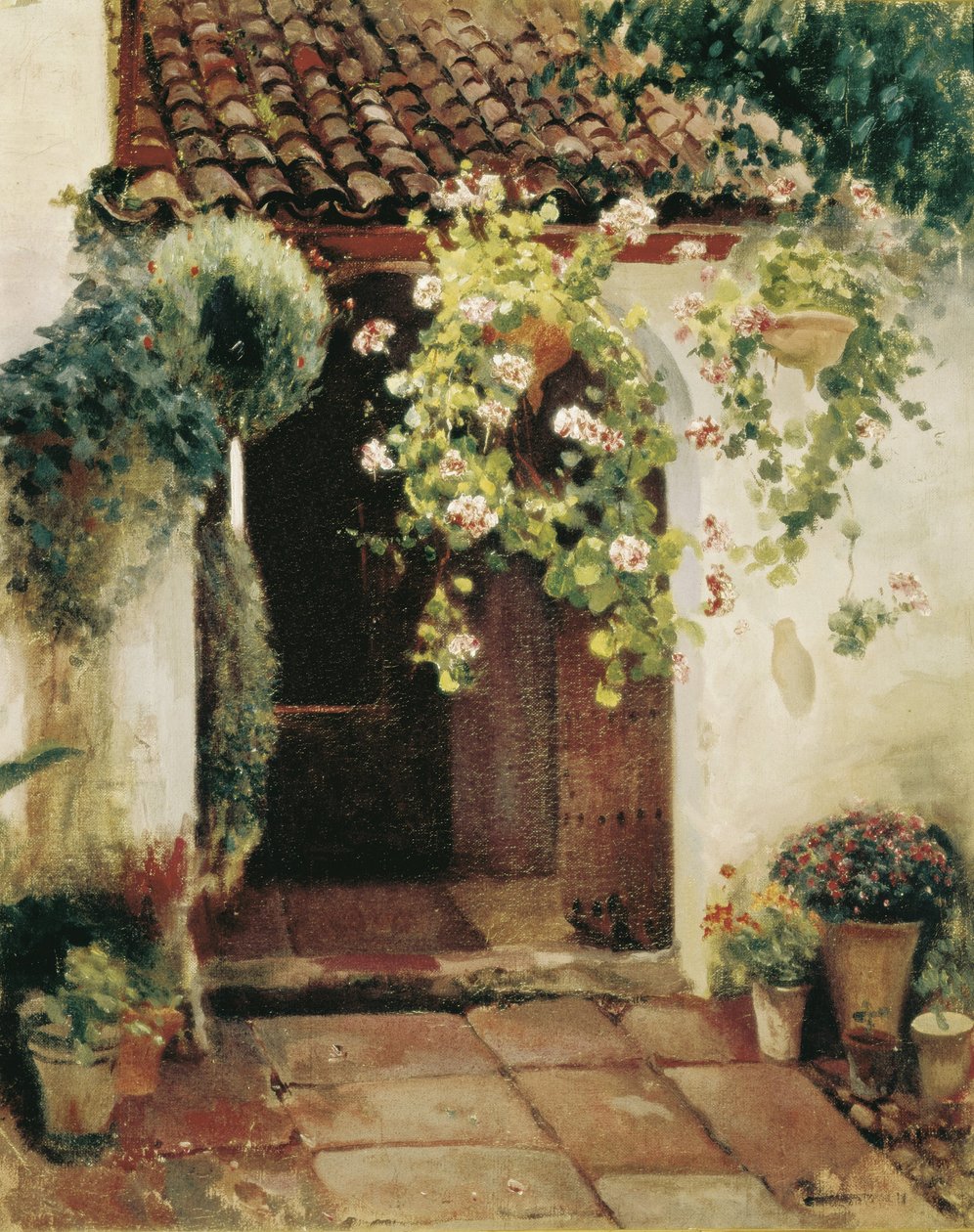 Sardunyalı giriş holü (tuval üzerine yağlıboya) by Felipe Abarzuza y Rodriguez de Arias