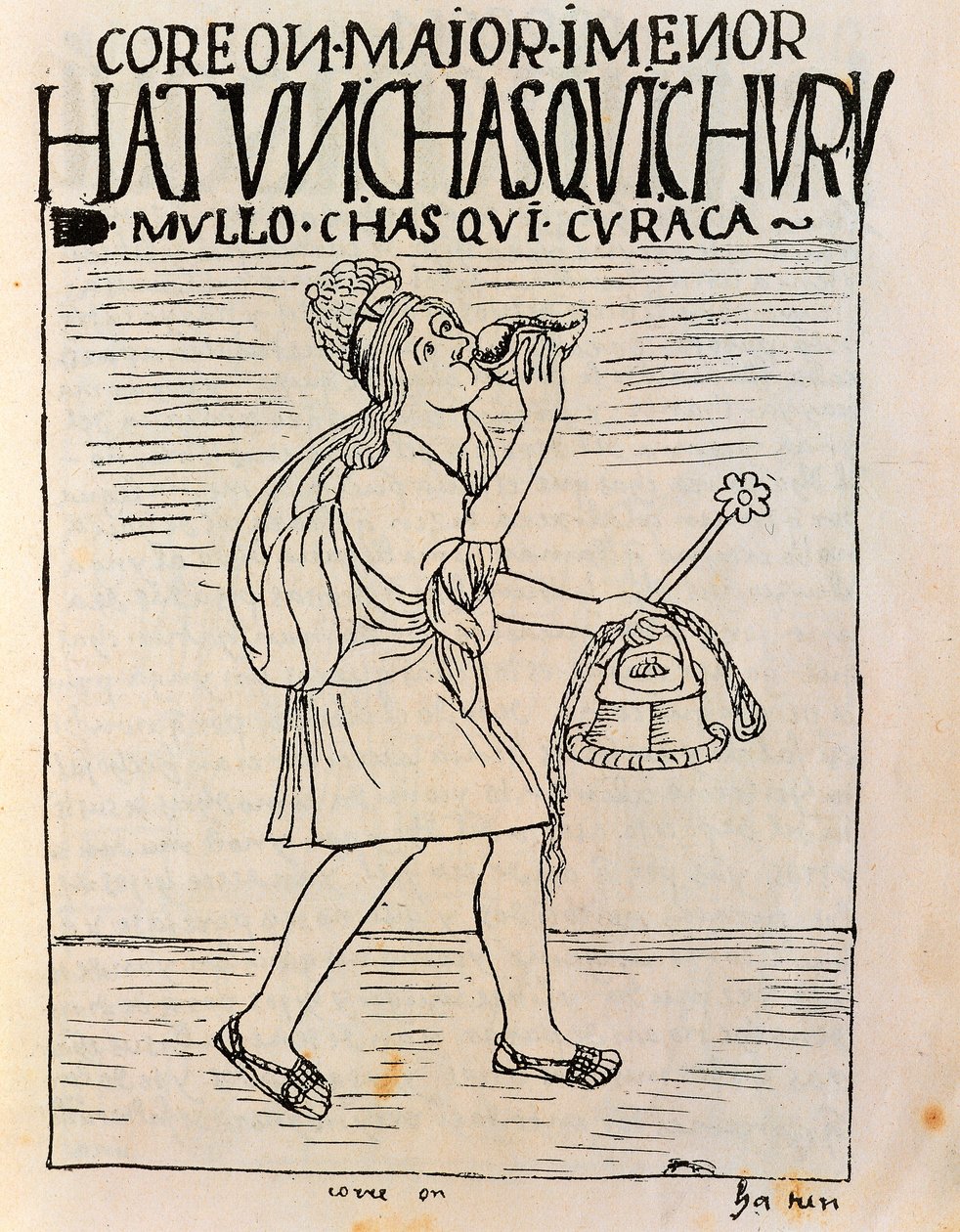 Bir chasqui, Inca kraliyet elçisi (Mürekkep çizimi by Felipe Huaman Poma de Ayala