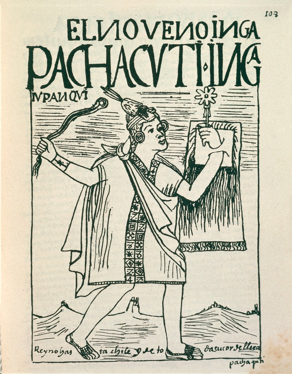 Büyük İnka imparatoru Pachacutec'in portresi (Mürekkep çizimi by Felipe Huaman Poma de Ayala