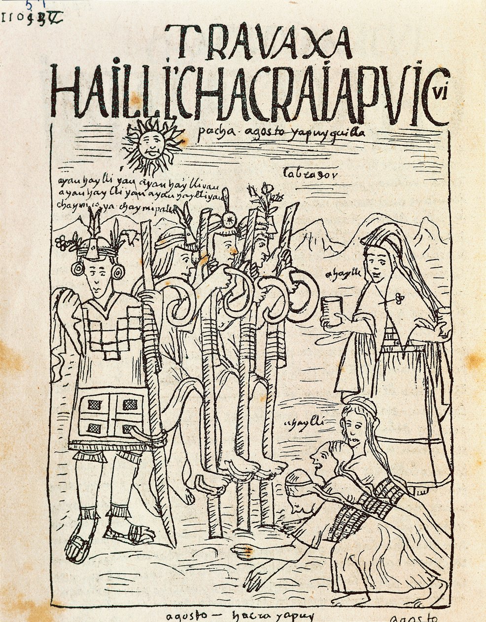 Ağustos ayında tarımsal işlerin başlaması (Mürekkep çizimi by Felipe Huaman Poma de Ayala