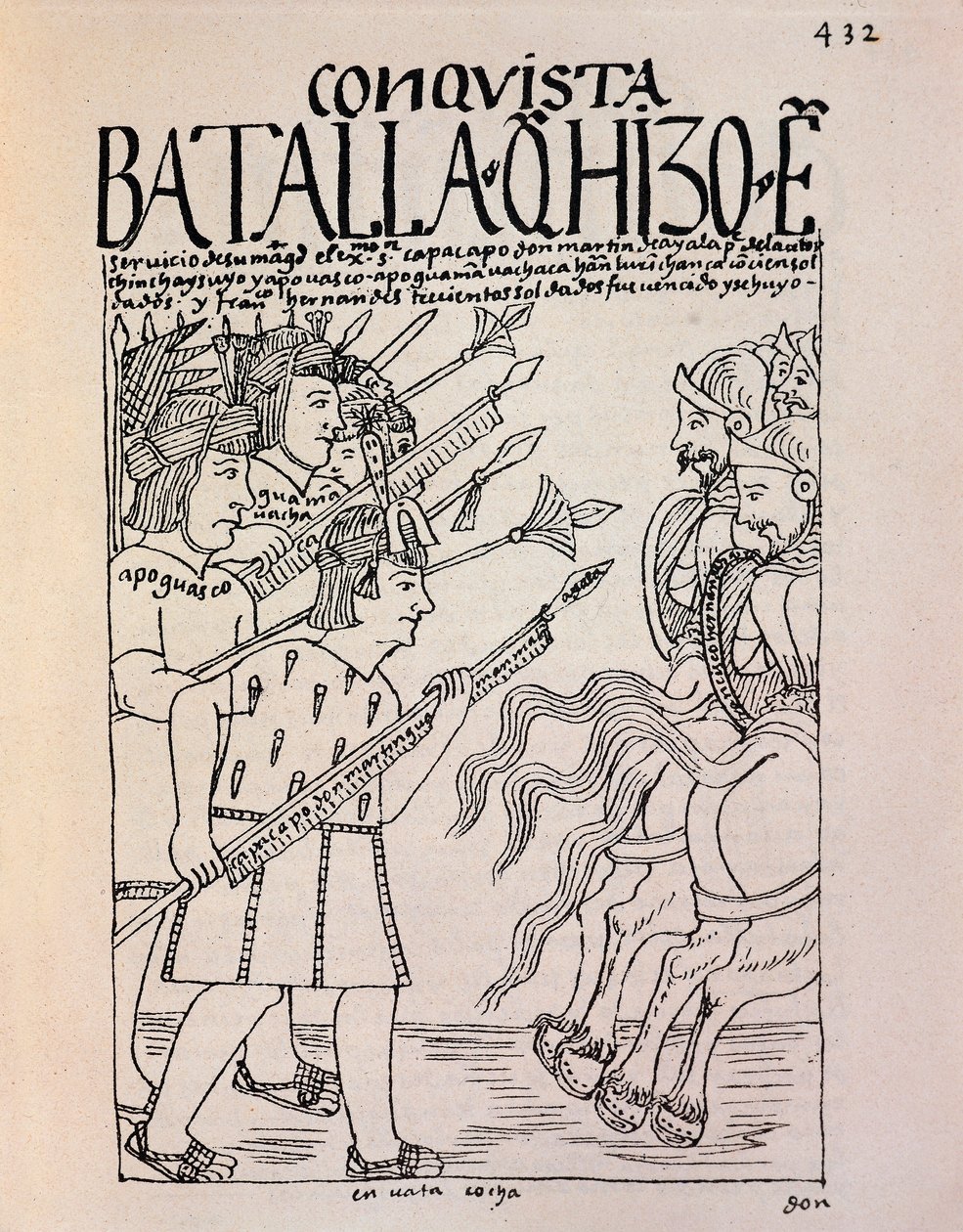 Cuzco'nun İspanyol fatihler tarafından 1533'te fethi (Mürekkep çizimi by Felipe Huaman Poma de Ayala