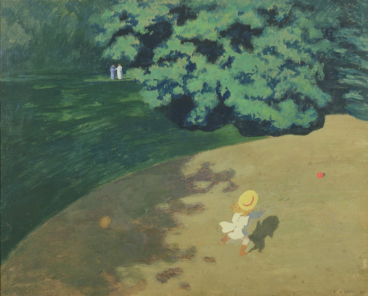 Balonla Oynayan Bir Çocuğun Olduğu Bir Parkın Balonu veya Köşesi, 1899 (panelde kart üzerinde yağlı boya) by Felix Edouard Vallotton