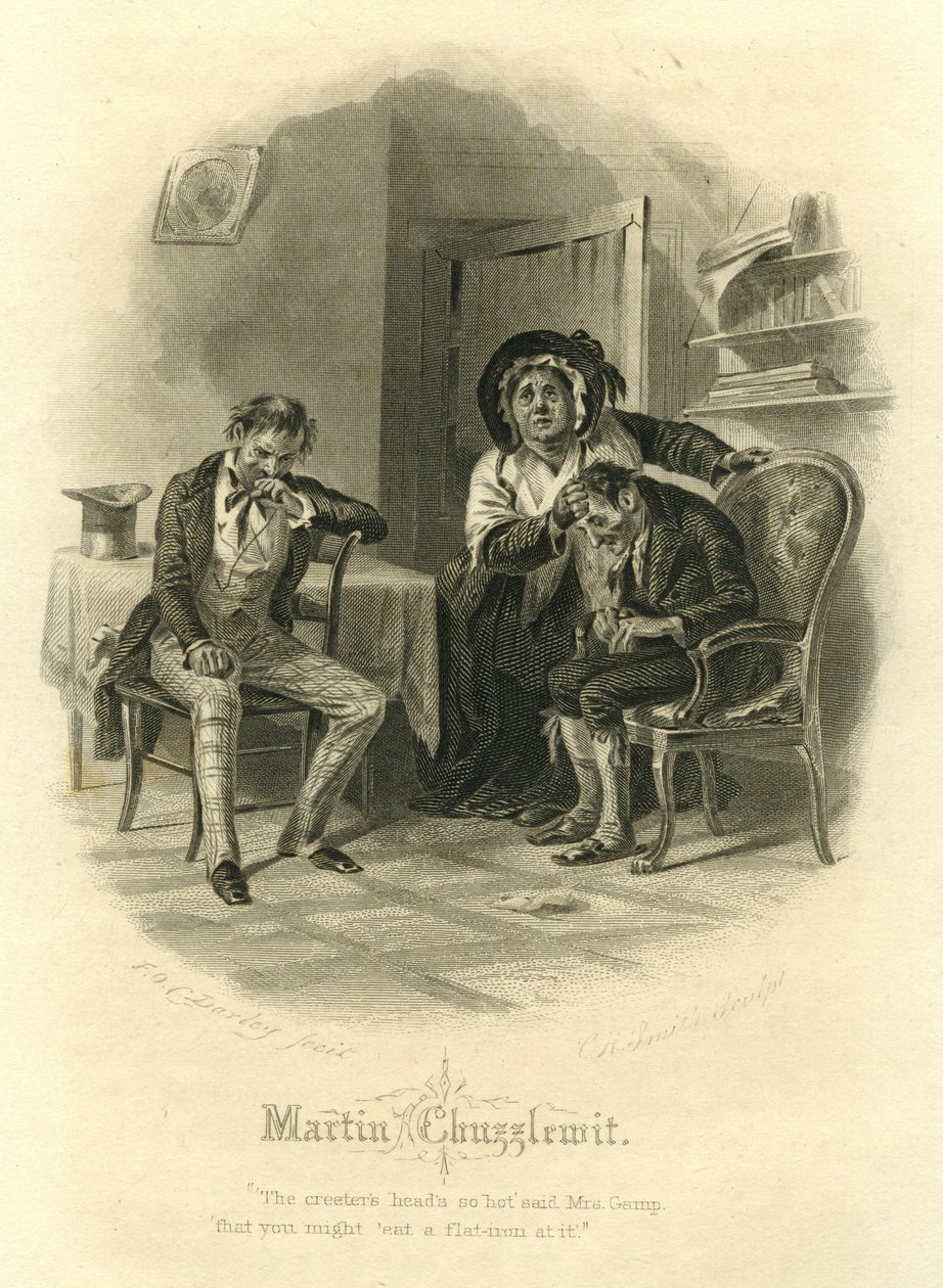 Martin Chuzzlewit: Bayan Gamp, CH Smith tarafından kazınmış, 1866 by Felix Octavius Carr Darley