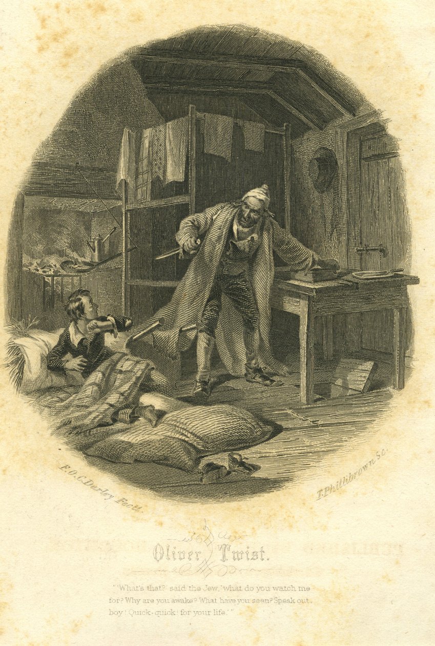 Oliver Twist ve Fagin, T. Phillibrown tarafından oyulmuş by Felix Octavius Carr Darley