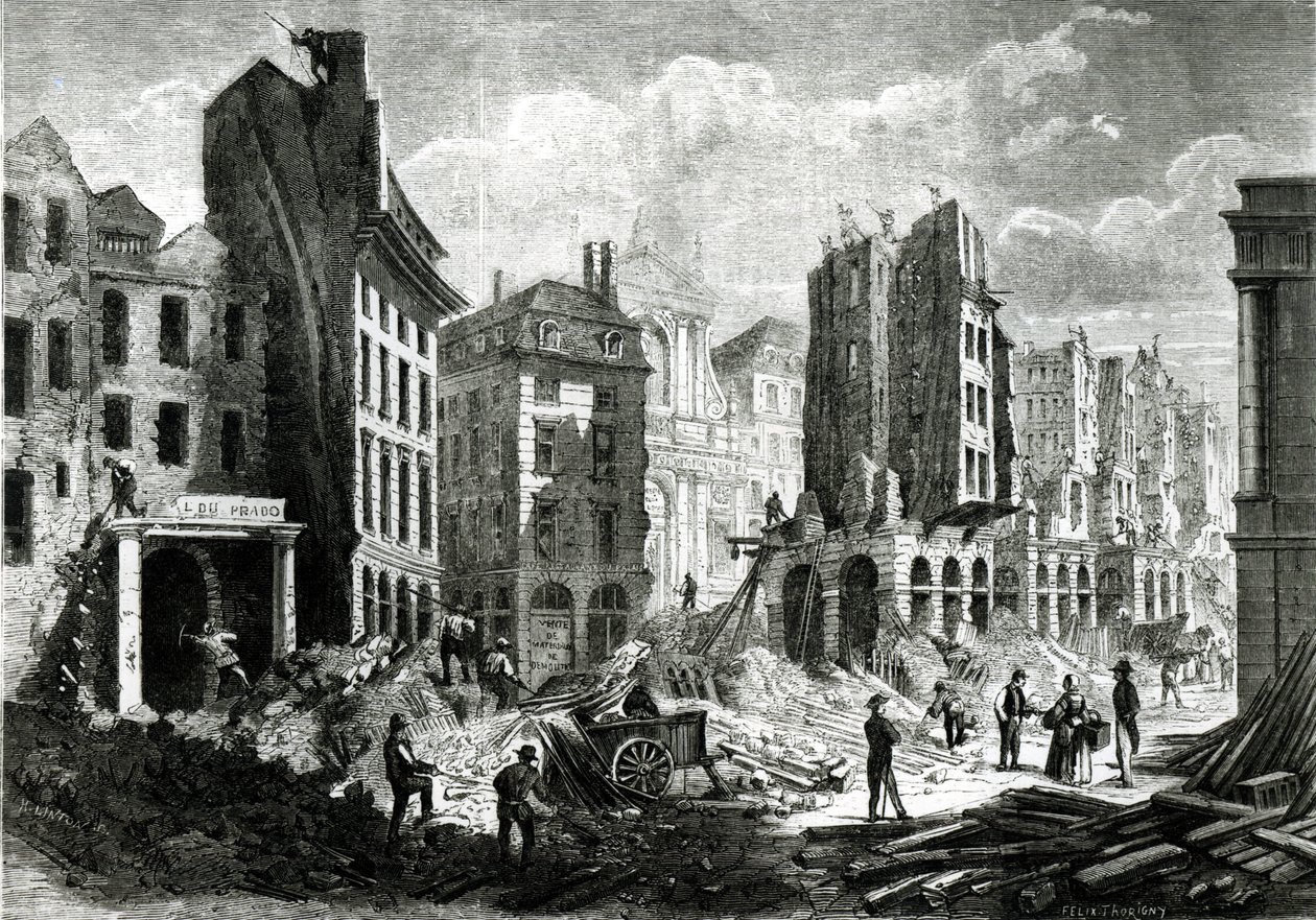 Construction of the Boulevard de Sebastopol (now the Boulevard du Palais), in the Second Empire. View of the demolition of the Rue de la Barillerie in 1859, pub. by Henry Duff Linton (1815-99) (engrav by Felix Thorigny