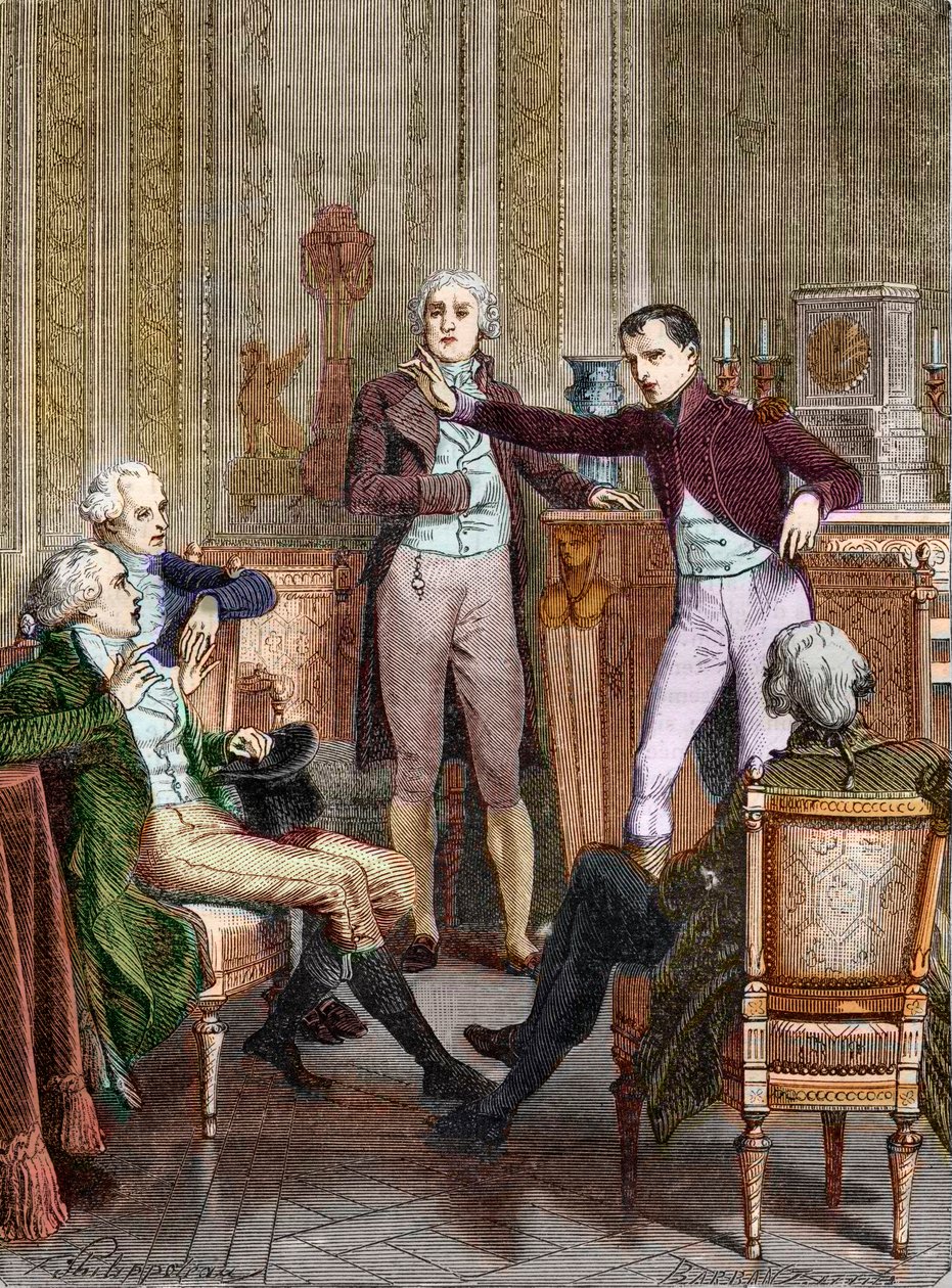 İlk Konsolos Bonapart matematikçi Gaspard Monge ile konuşuyor - Felix Philippoteaux (1815-1884) tarafından yapılan gravür Bonaparte, Premier Consul, et Gaspard Monge (1746-1818) tartışma girişinde. by Felix (after) Philippoteaux