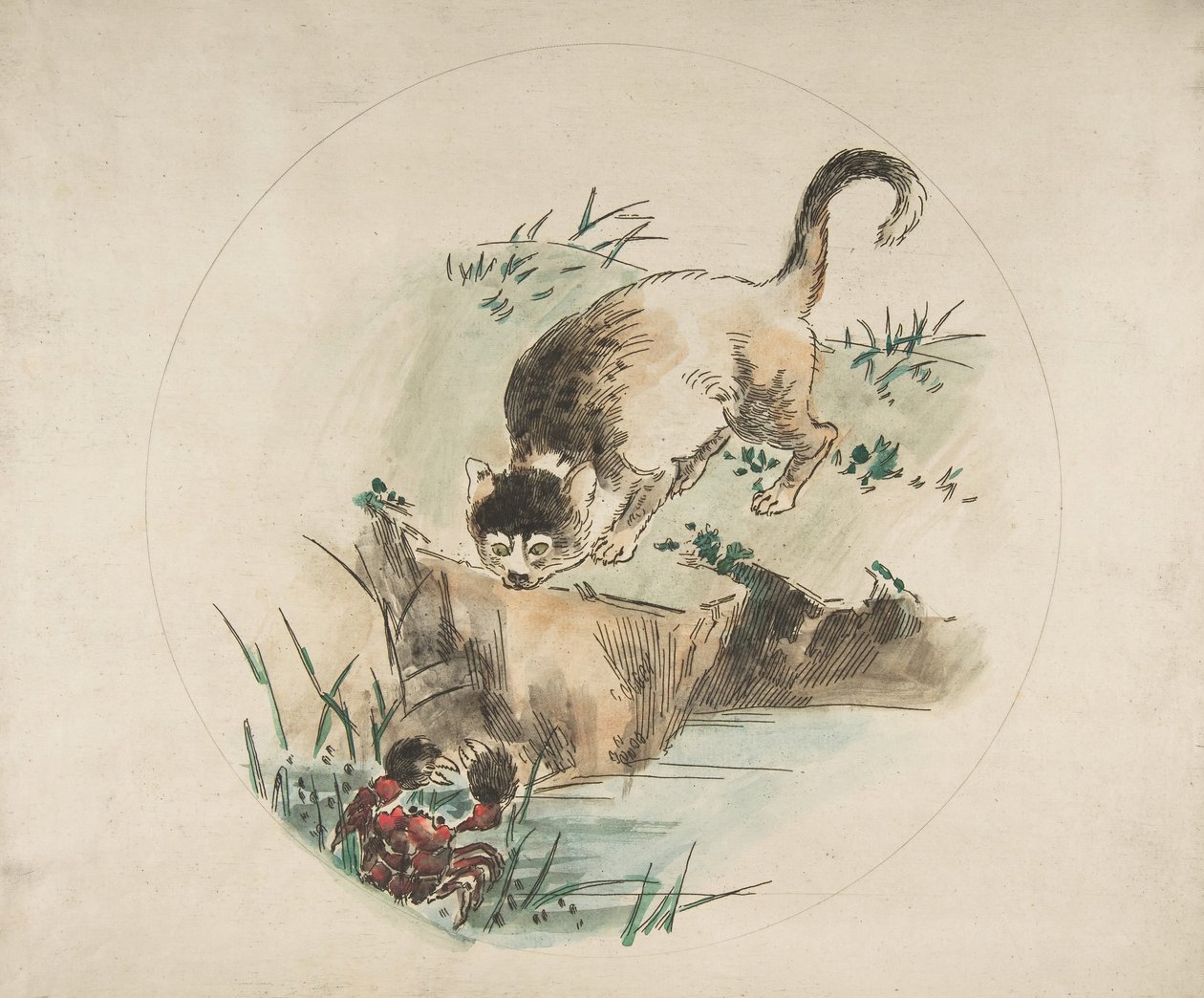 Tabak Dekorasyonu: Yengeç Avlayan Bir Kedi, 1850-1914. by Felix Bracquemond