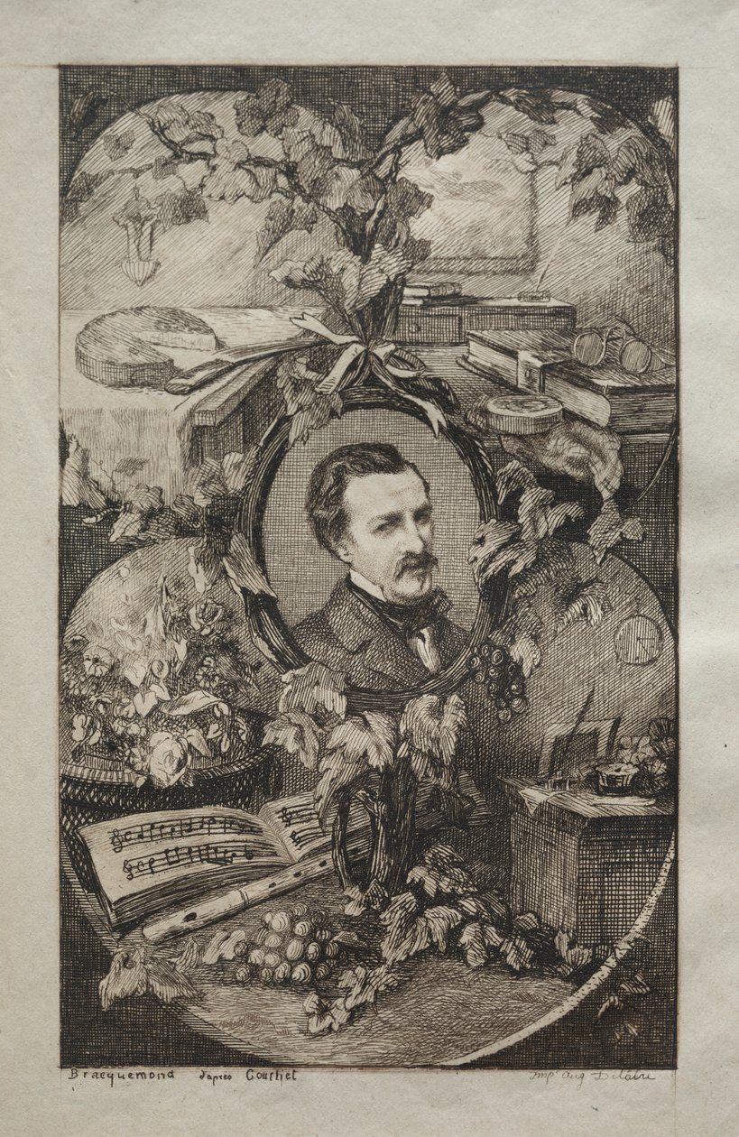 "New Works of Champfleury, The Friends of Nature" için ön yazı: Gustave Courbet'den sonra Champfleury'nin Portresi by Felix Bracquemond