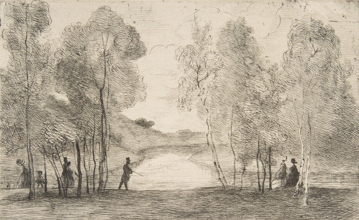 Bois de Boulogne gölü, 1858 civarında. by Felix Bracquemond
