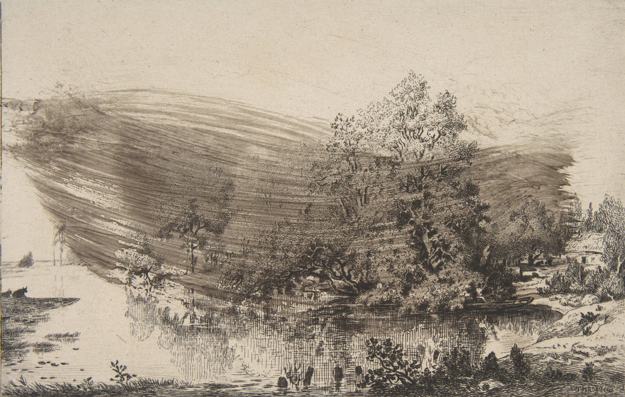 Oise kıyısındaki çiftlik evi, 1868. by Felix Bracquemond