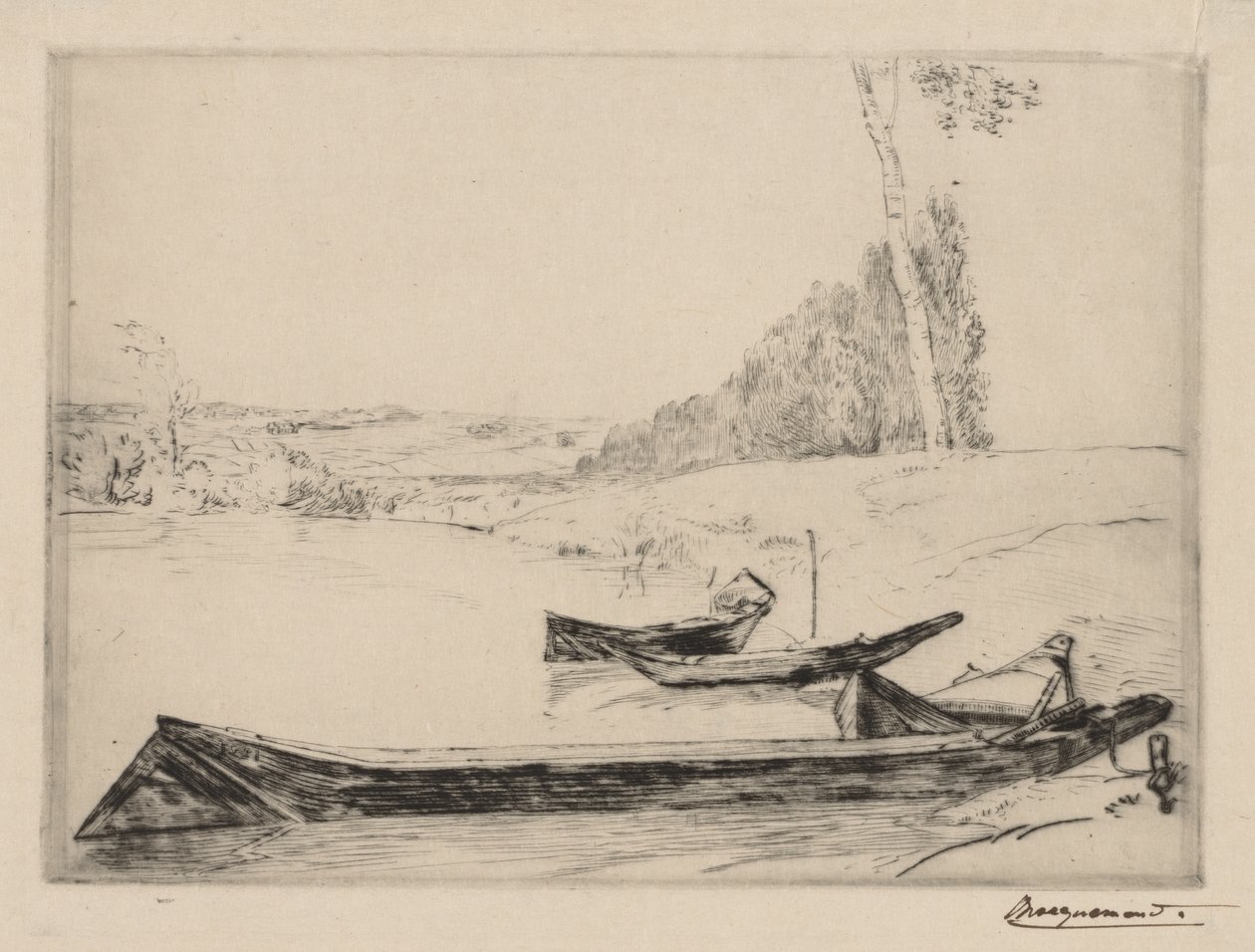 Seine kıyısında küçük feribotlar by Felix Bracquemond
