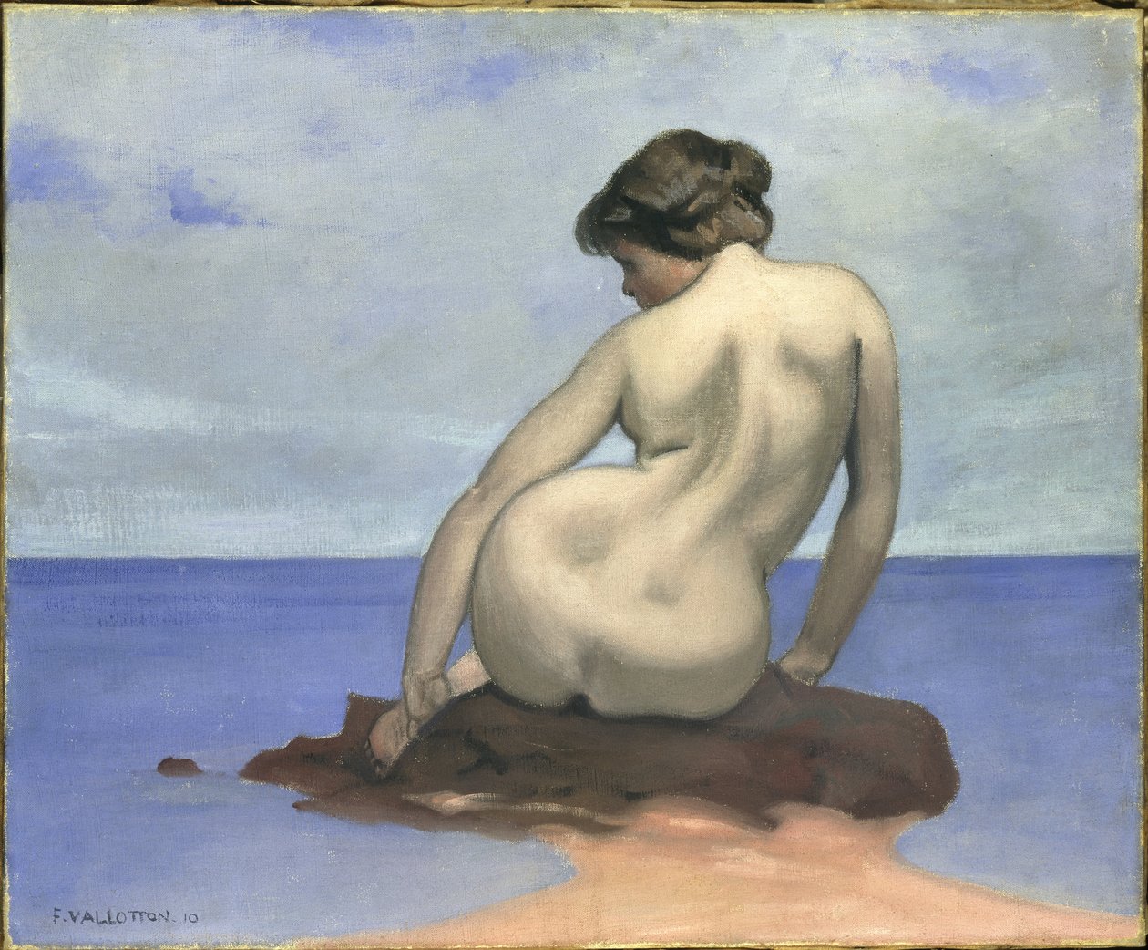 Bir kayanın üzerinde oturan yüzücü, 1910. by Felix Edouard Vallotton