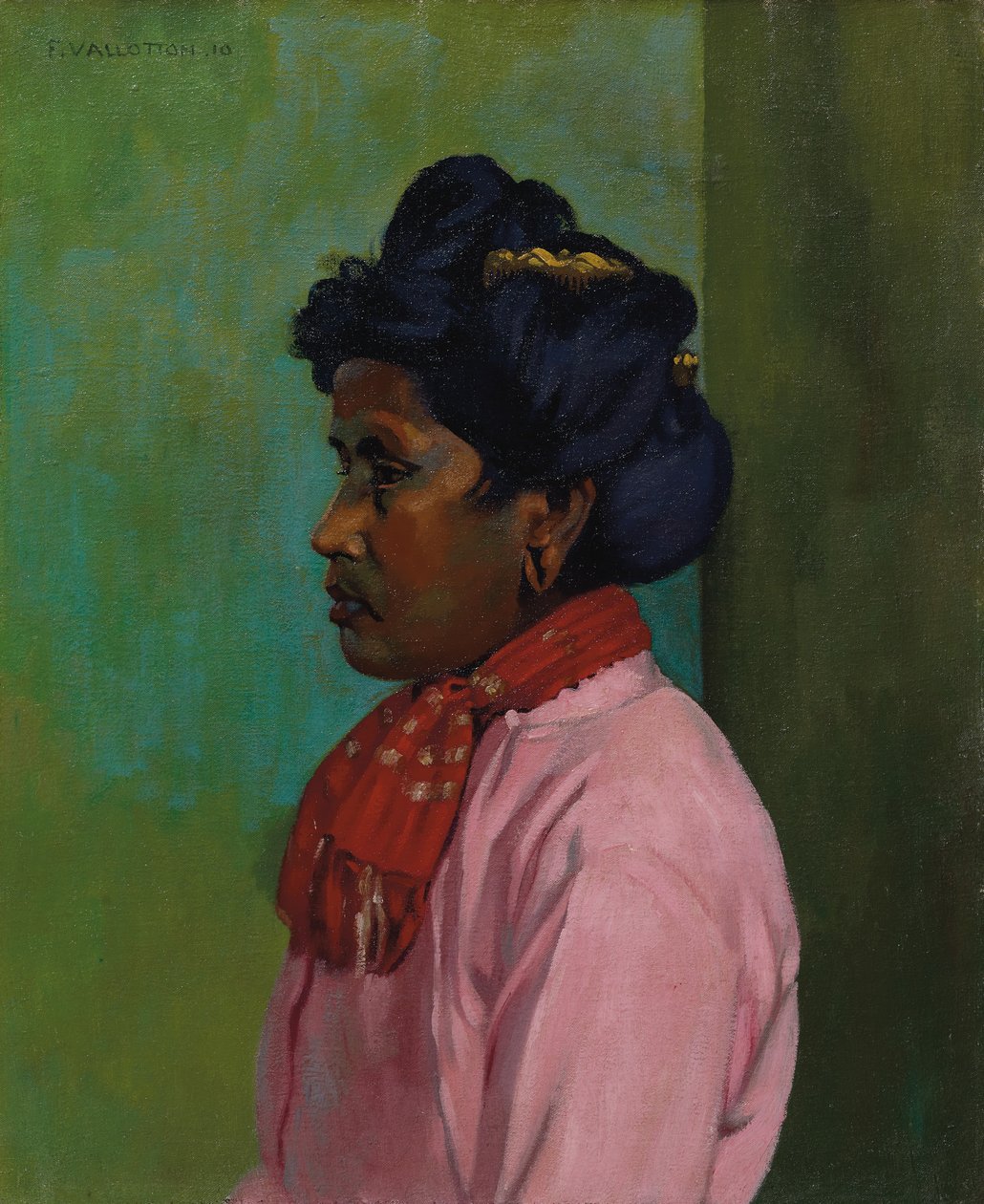 Pembe bluzlu siyah kadın, 1910 by Felix Edouard Vallotton