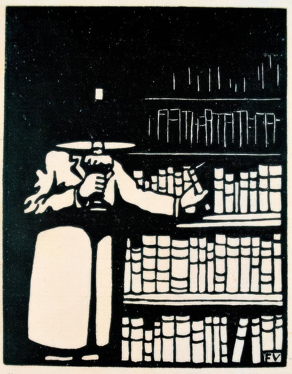 Kitaplığında lambalı kitap sevgilisi by Felix Edouard Vallotton
