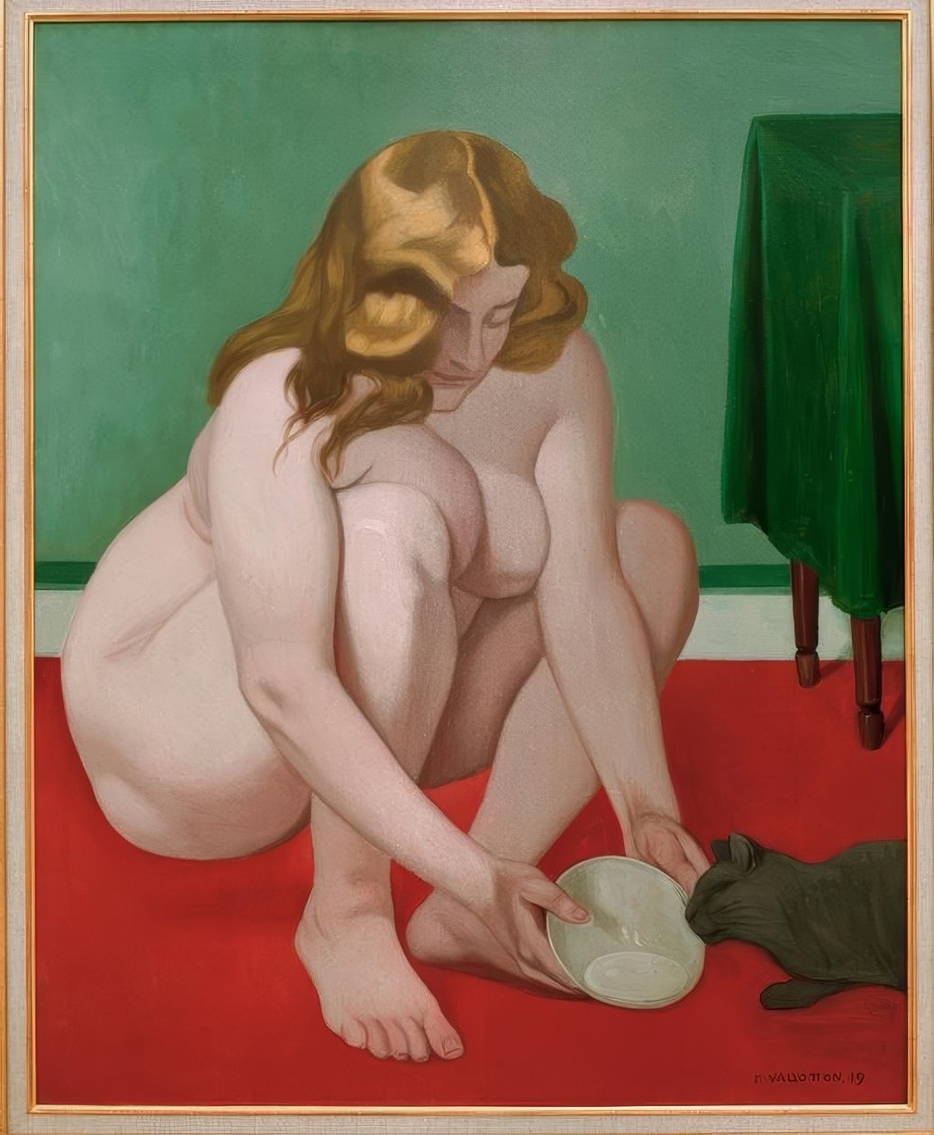 Çömelmiş Kadının Bir Kediye Süt Vermesi by Felix Edouard Vallotton