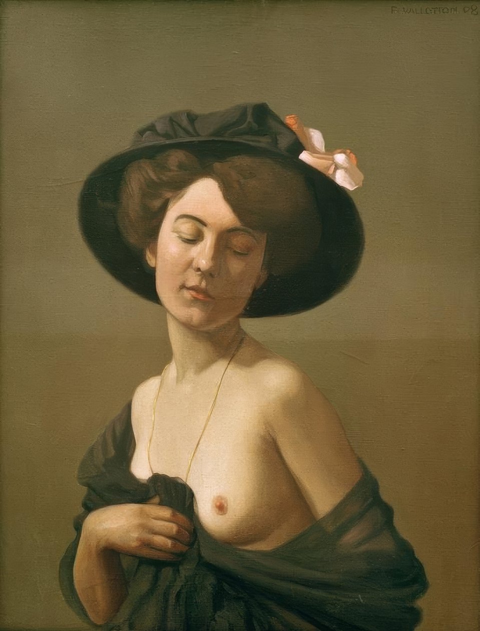 Siyah bir eşarp, siyah şapka bol dökümlü kadın by Felix Edouard Vallotton