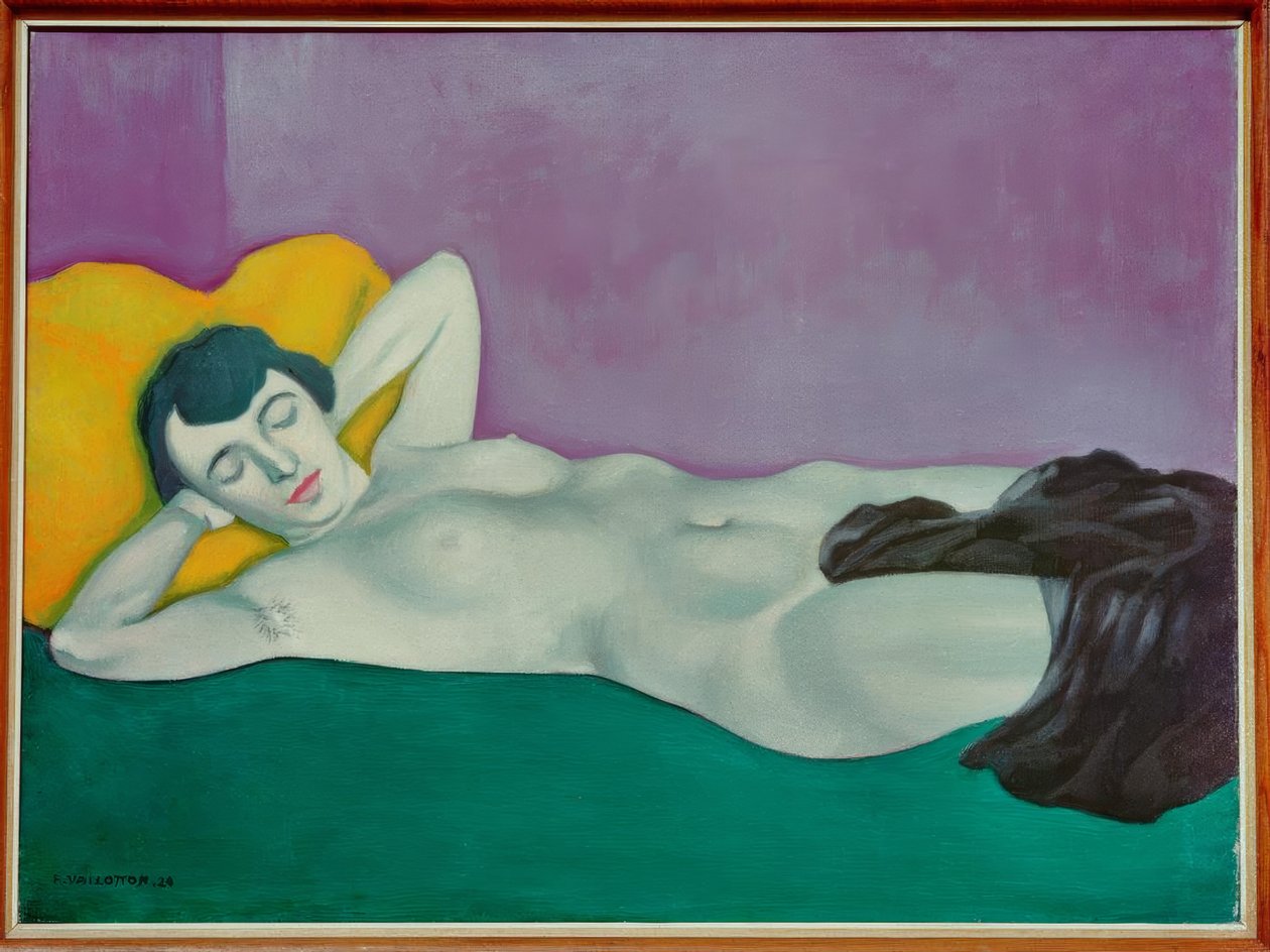 Yeşil halı üzerinde uyuyan kadın by Felix Edouard Vallotton