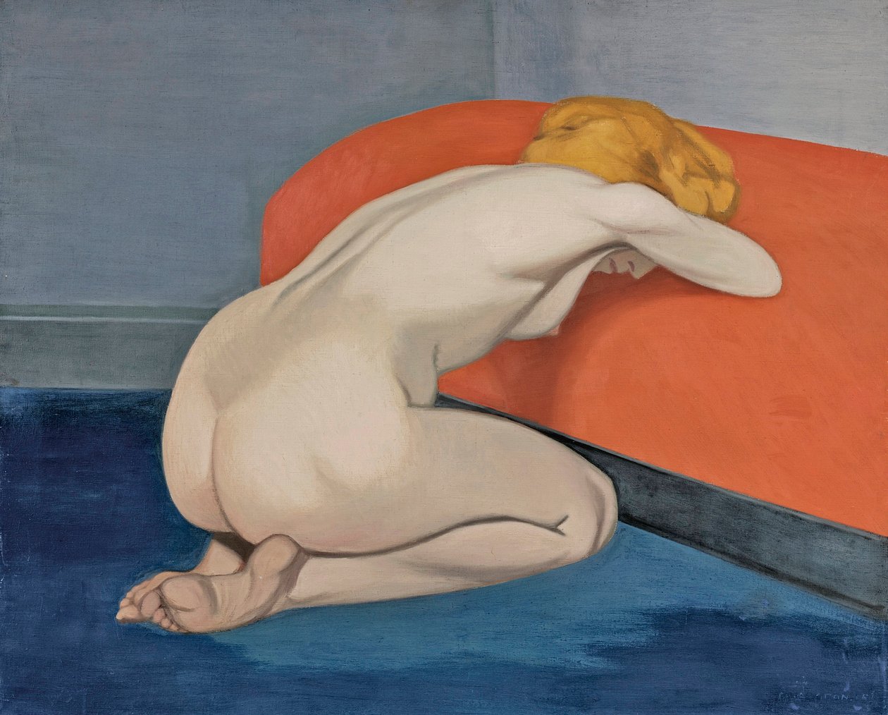 Kırmızı bir kanepenin önünde diz çökmüş çıplak kadın Vallotton, Felix Edouard (1865-1925) by Felix Edouard Vallotton