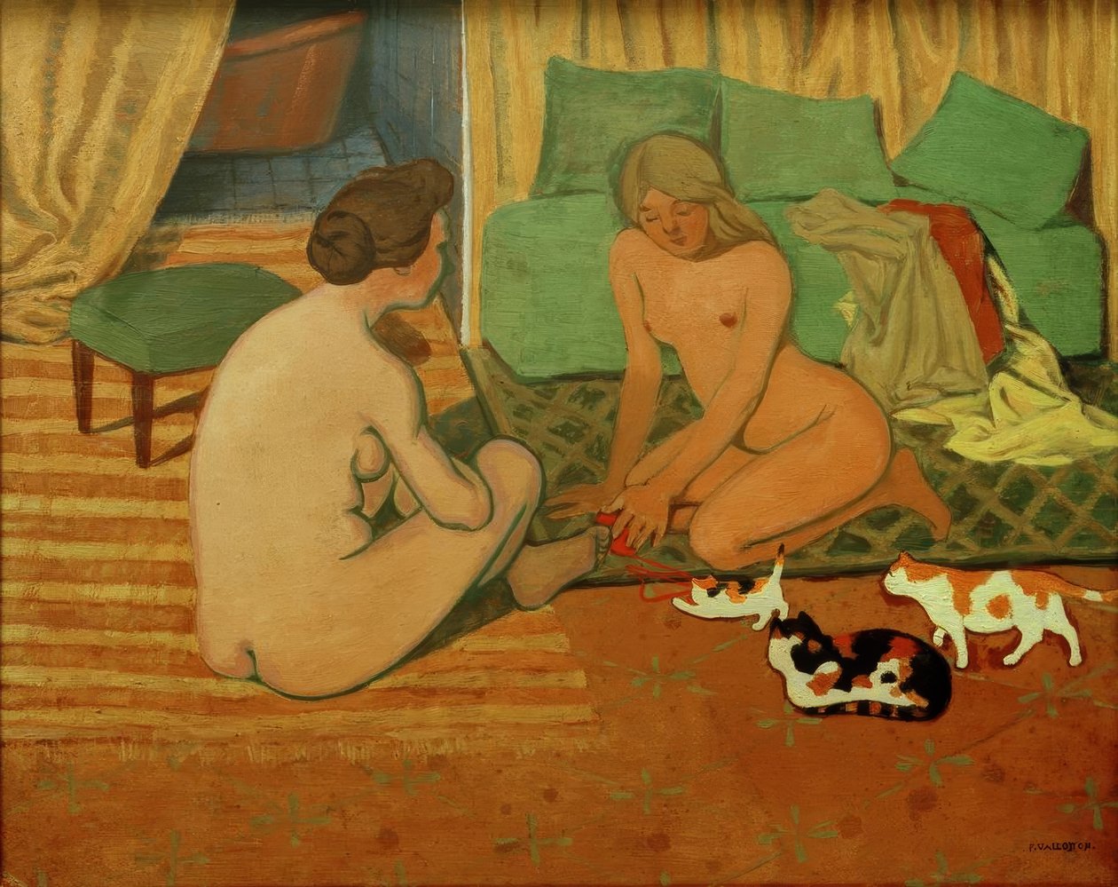 Kediler ile çıplak kadınlar by Felix Edouard Vallotton