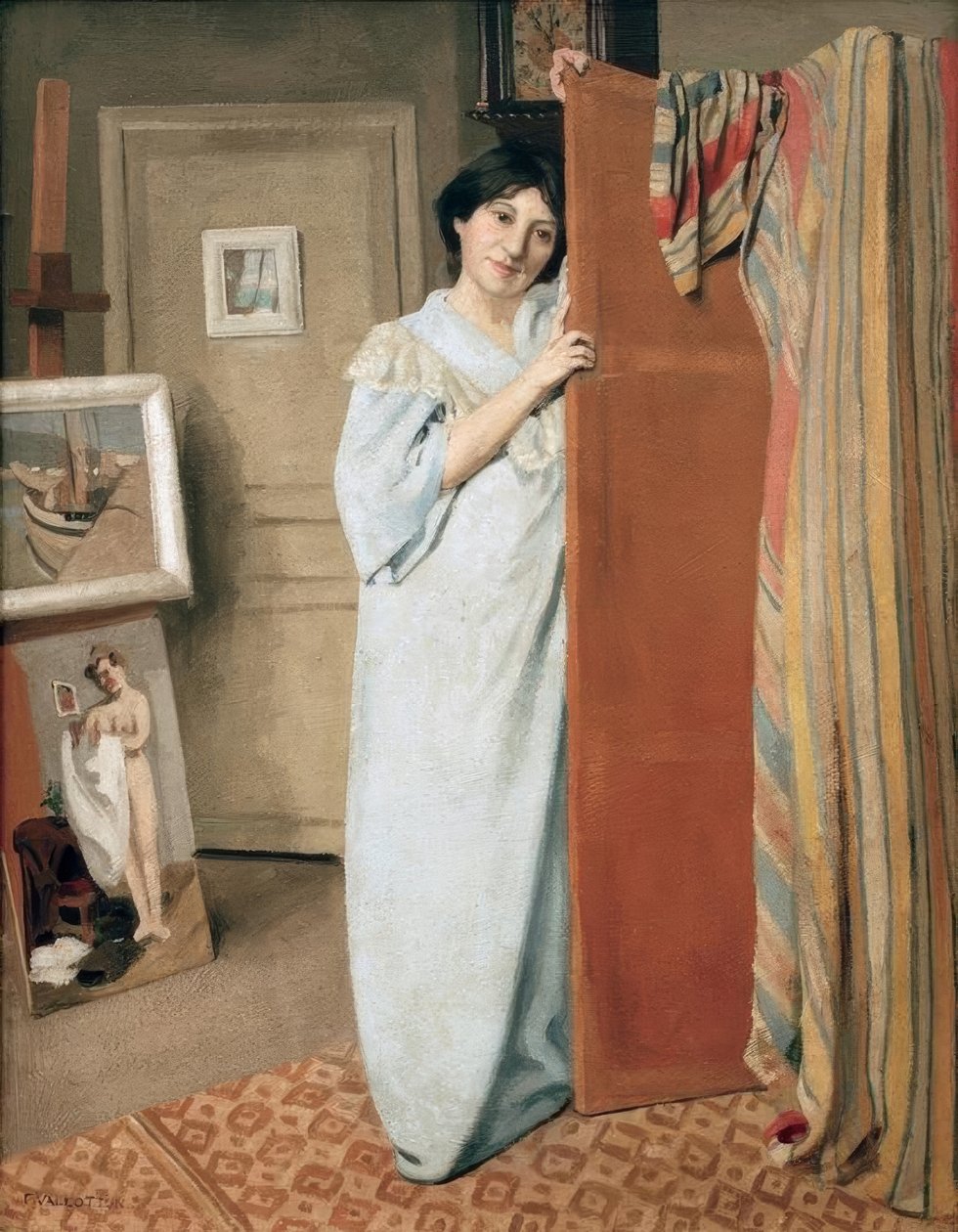Sanatçının eşi ile atölye içi by Felix Edouard Vallotton
