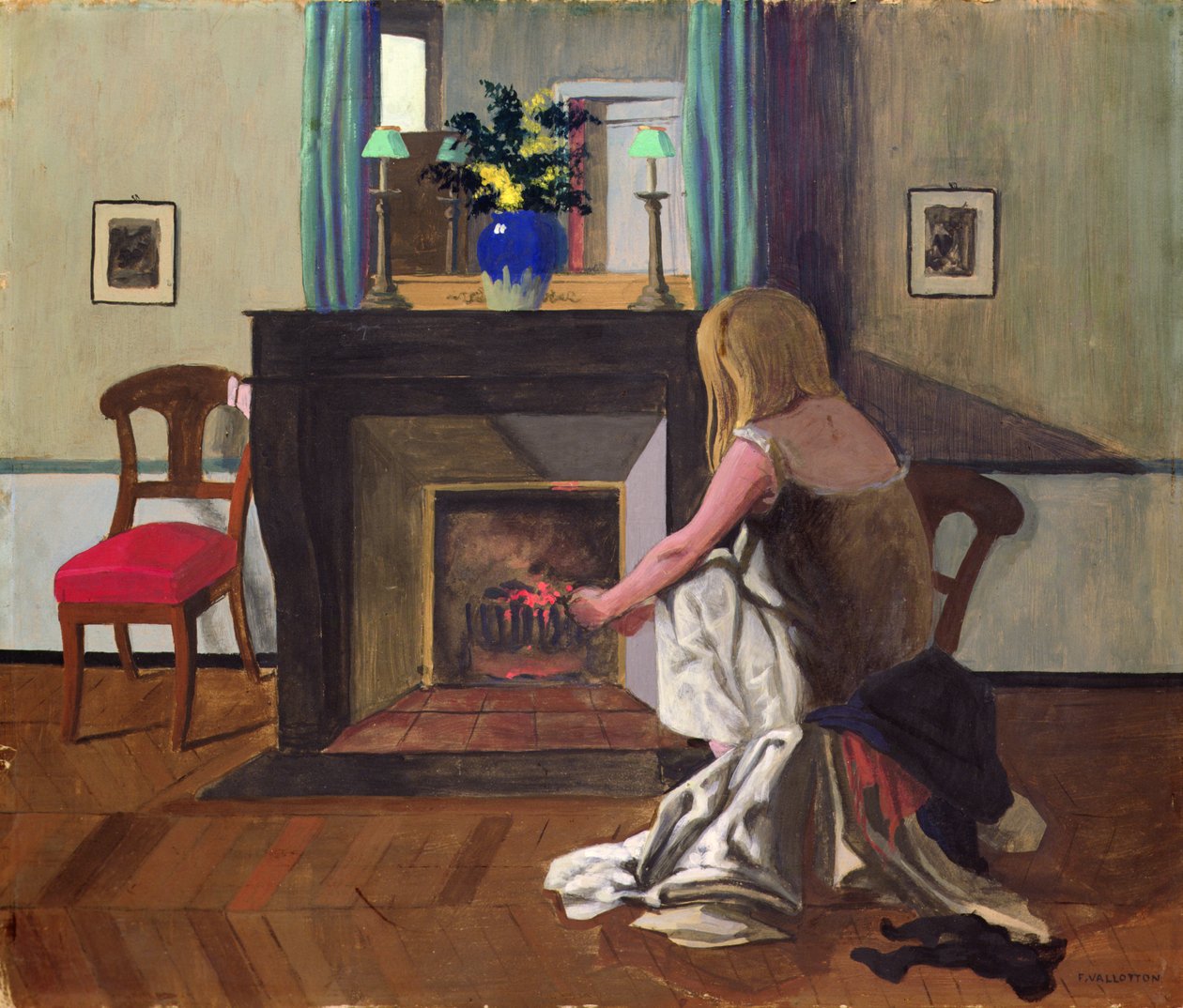 gömlekli kadın ile iç by Felix Edouard Vallotton
