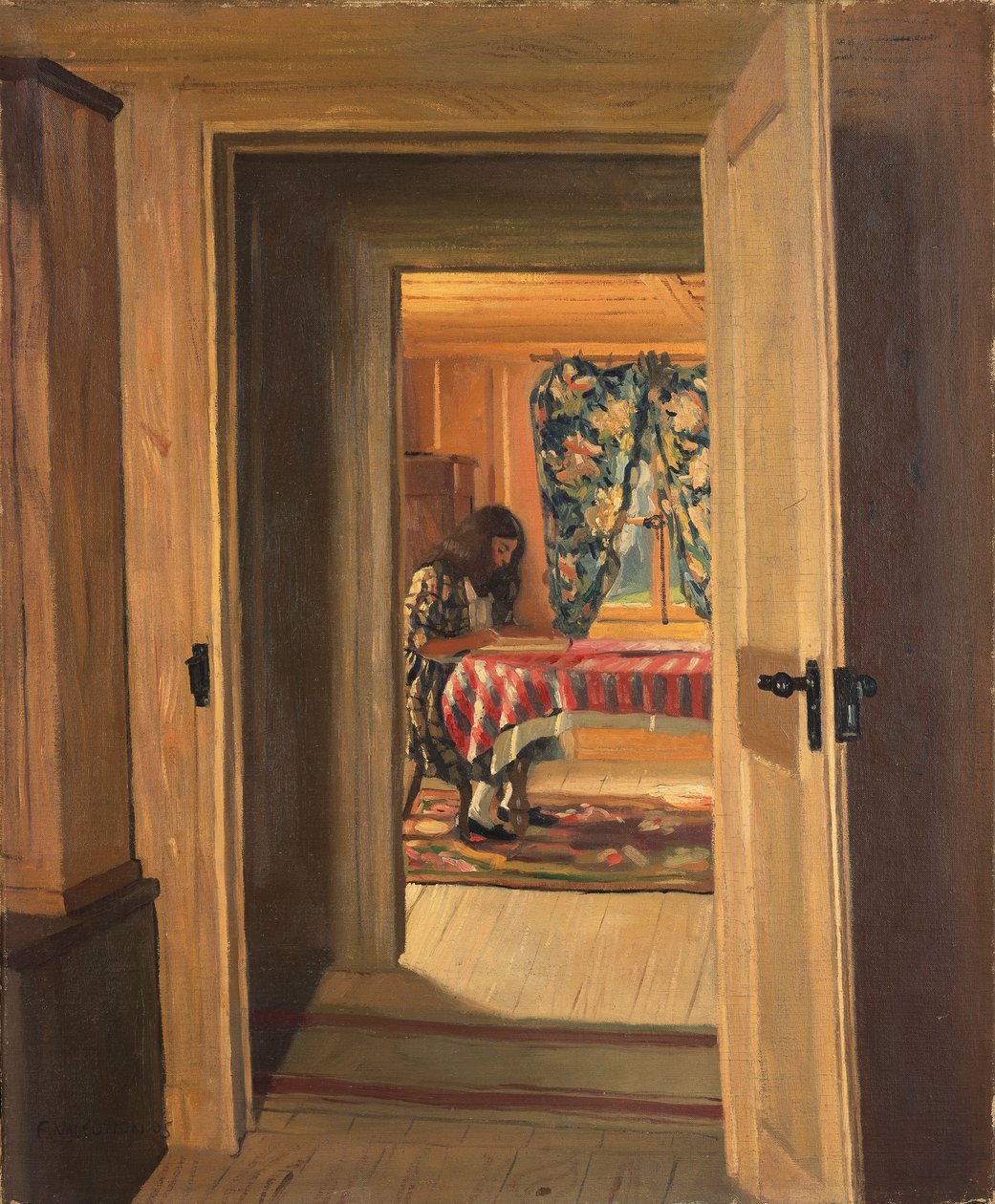 Genç Kız Yazılı İç Mekan, 1905 by Felix Edouard Vallotton