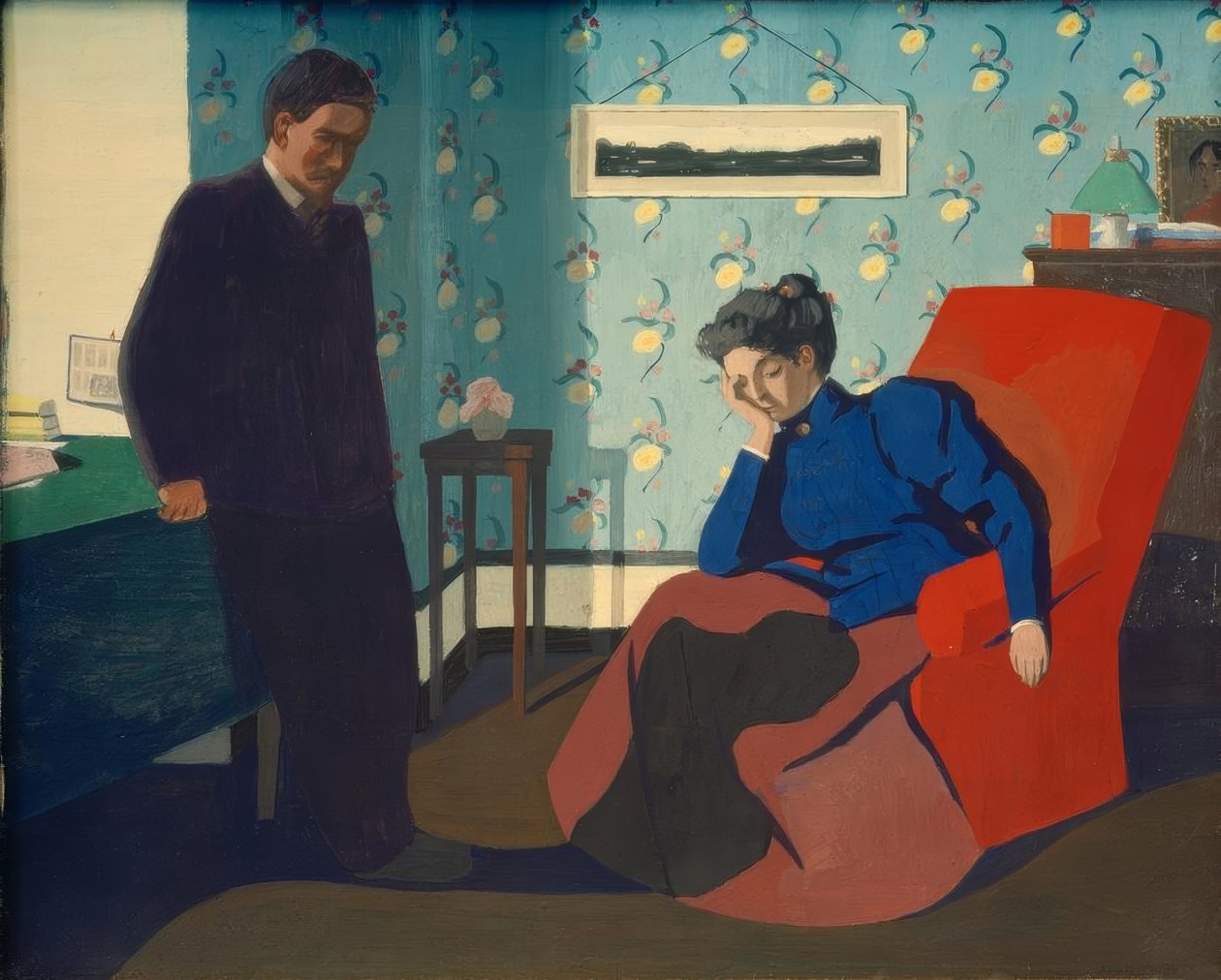 Kırmızı koltuk iç ve rakamlar by Felix Edouard Vallotton