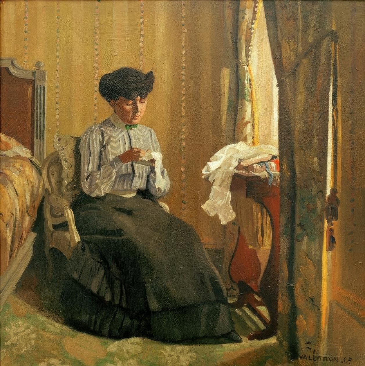 Pencerenin yanında dikiş genç kadın by Felix Edouard Vallotton