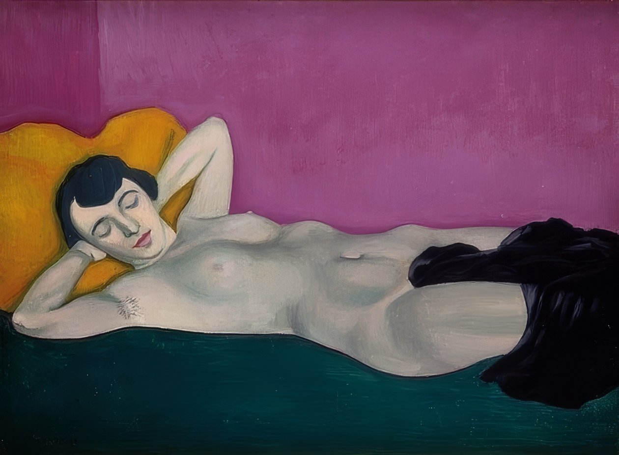 Mor bir arka planın önünde yatan kadın. 1924 by Felix Edouard Vallotton