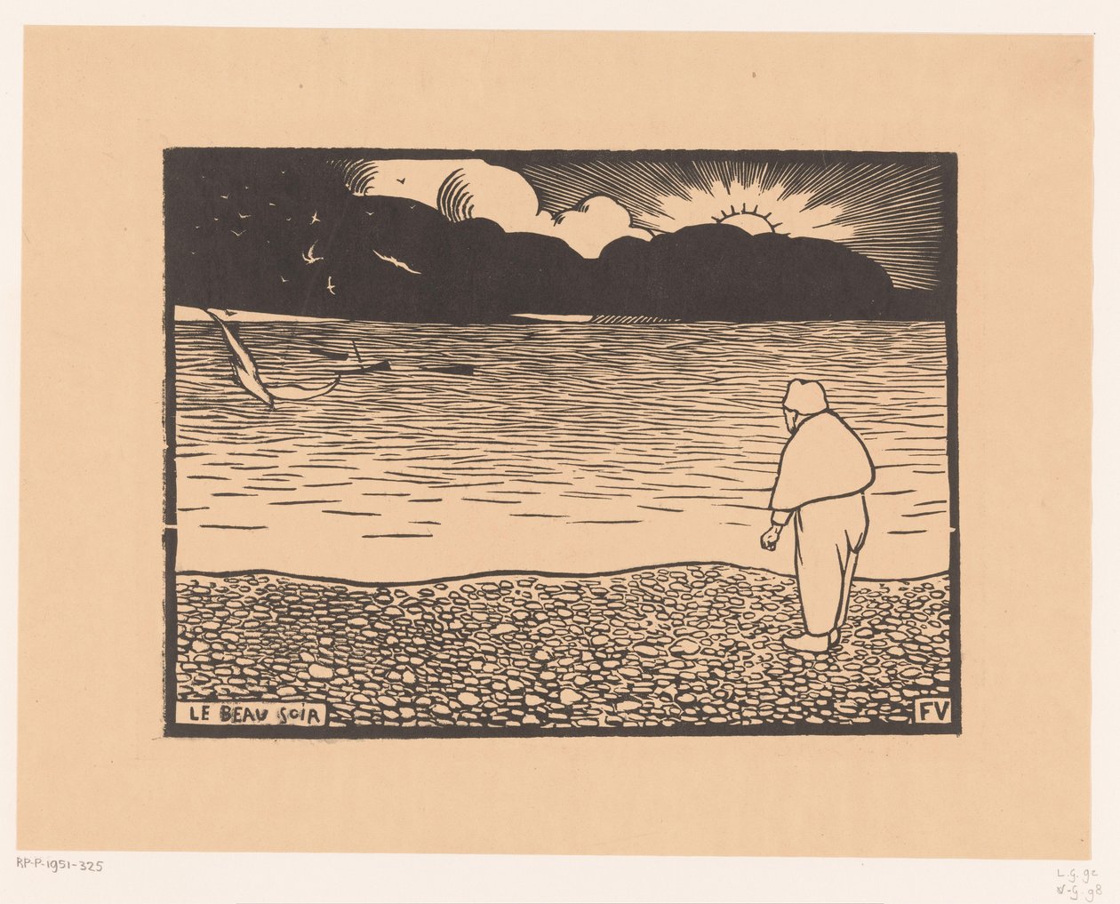 Denizin kenarında gün batımında adam Le beau-soir (nesne üzerindeki başlık) by Felix Edouard Vallotton