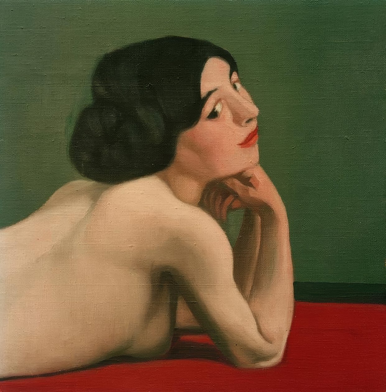 Kırmızı halıda çıplak yatan by Felix Edouard Vallotton