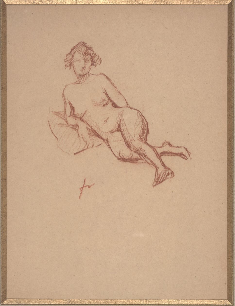 Reclining Female Nude (red chalk on paper) by Felix Edouard Vallotton