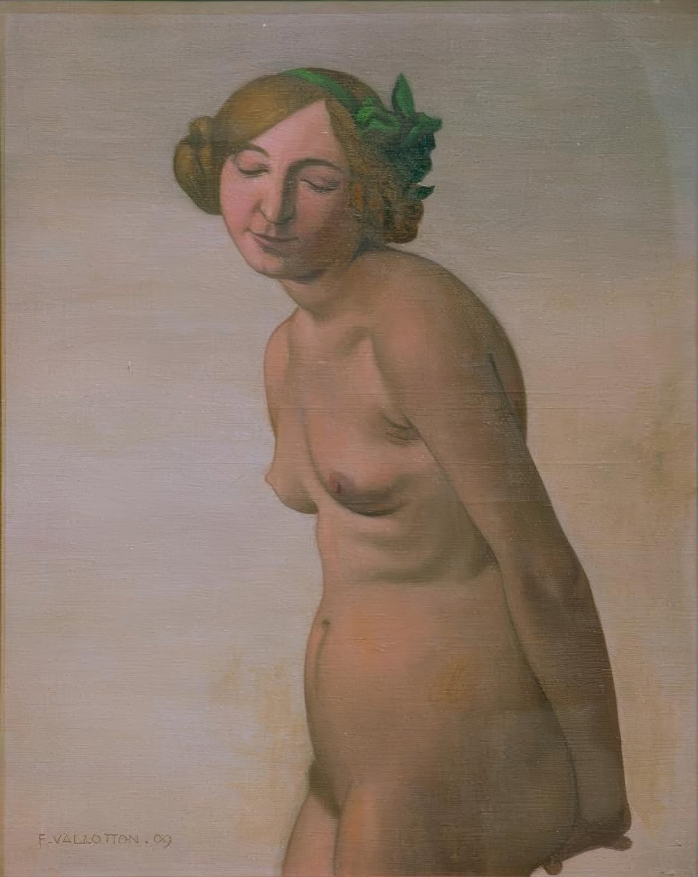 Yeşil saç fiyonklu çıplak kadın by Felix Edouard Vallotton